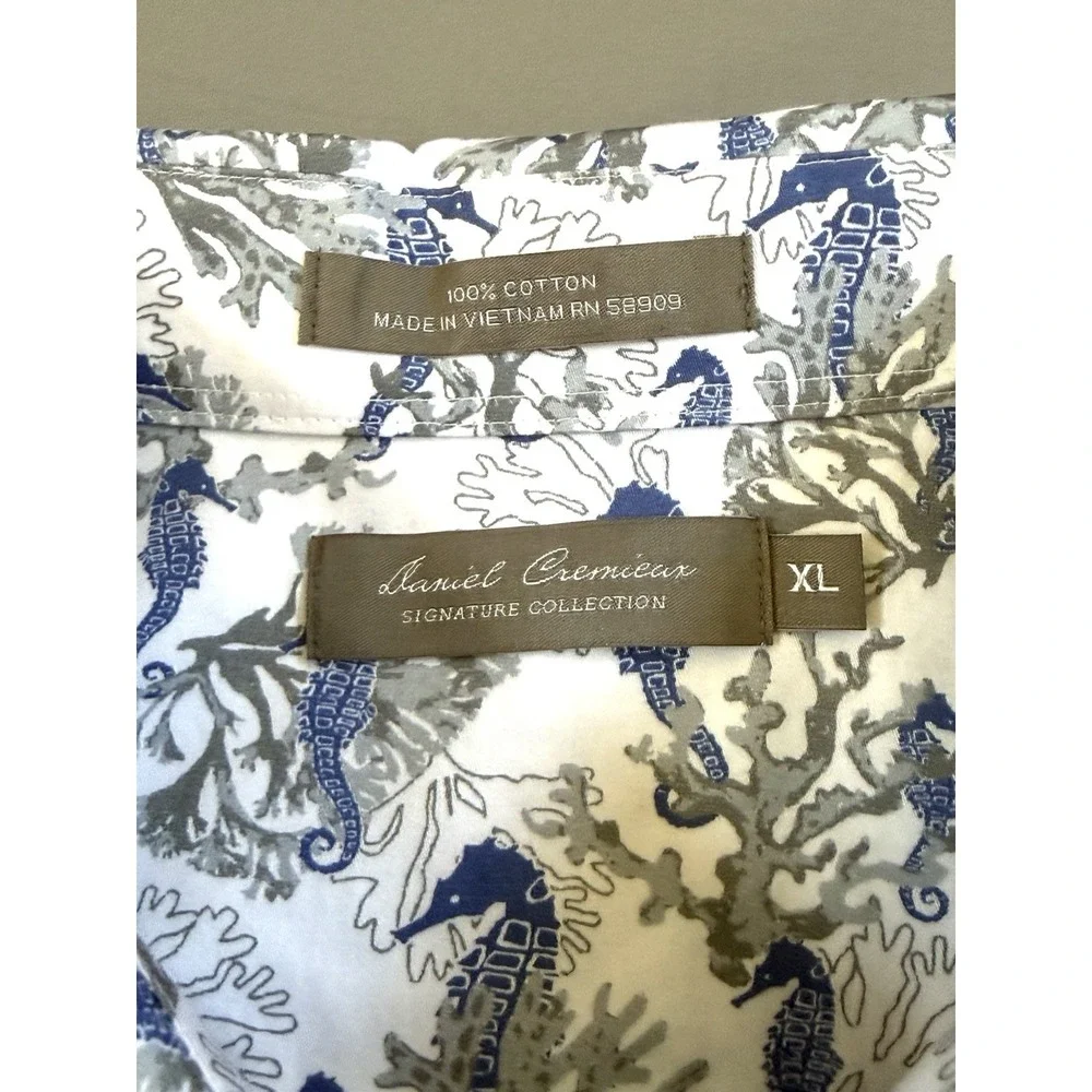 Men's David Cremieux‎ Sea Horse Blue Print Short Sleeve Short Size XL